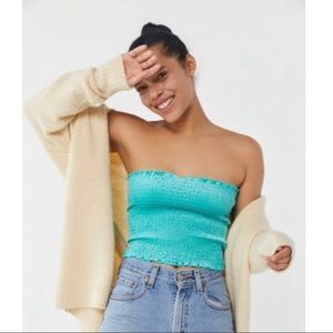 UO Val Velour Smocked Cropped Tube Top - M/L